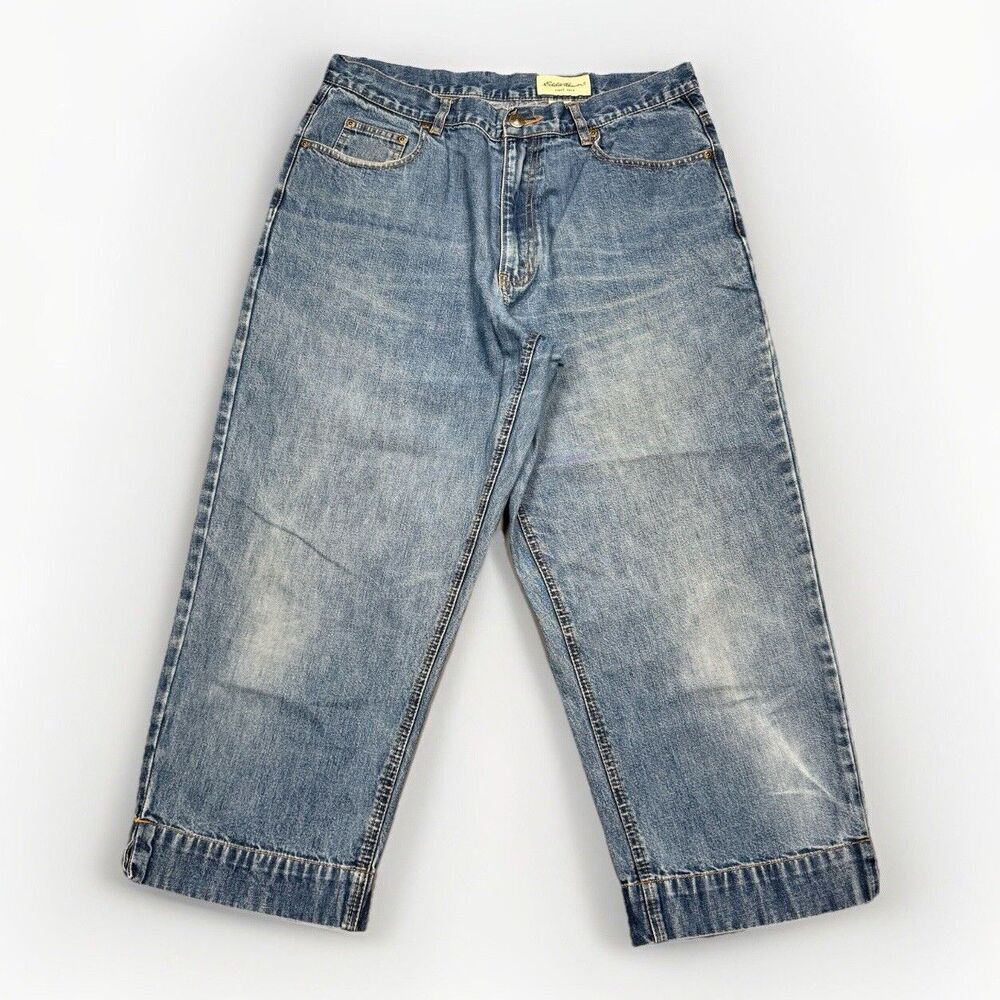 Eddie Bauer Jeans Womens 14 Cropped High Rise Blue Cotton Denim Measures 32 x 22